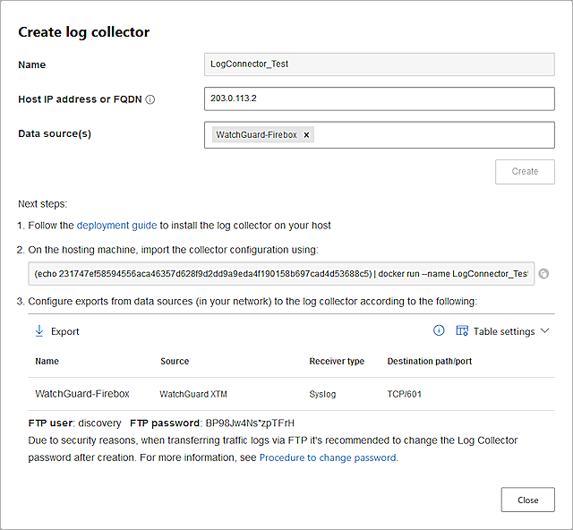 Screen shot of the Create log collector details